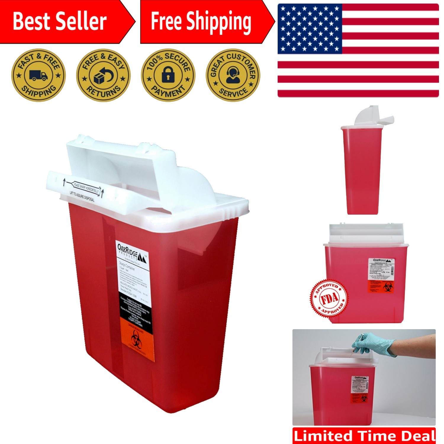 Versatile 5 Quart Sharps Disposal with Snap Locks – Compliant with CDC Standards