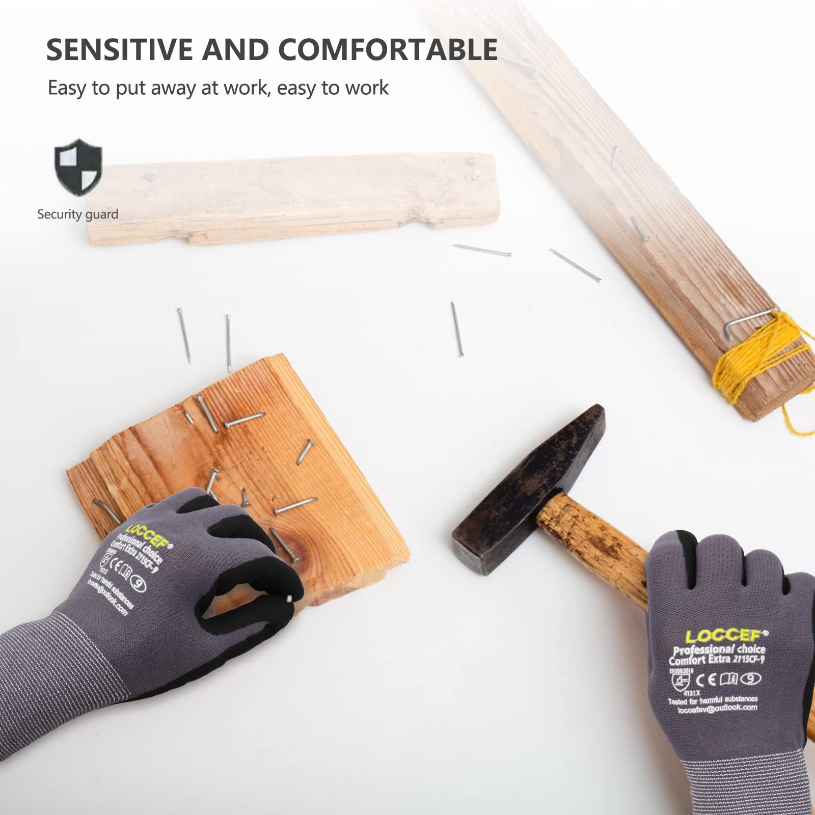 Loccef Work Gloves Microfoam Nitrile Coated-6 Pairsseamless Knit Nylon