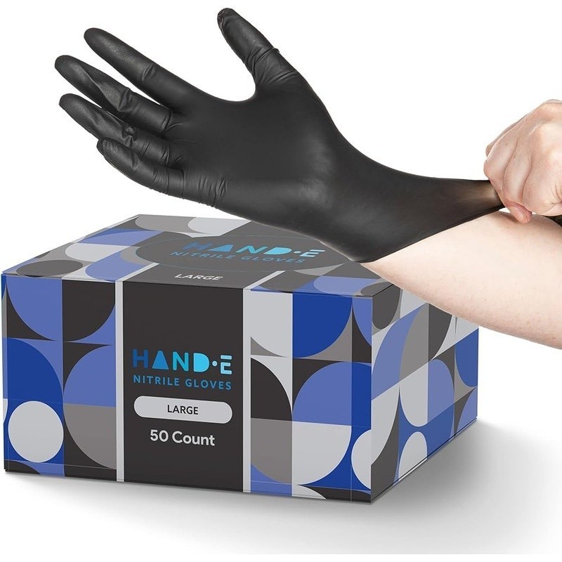 Durable Nitrile Disposable Gloves Black Textured Grip Powder Latex Free Safety