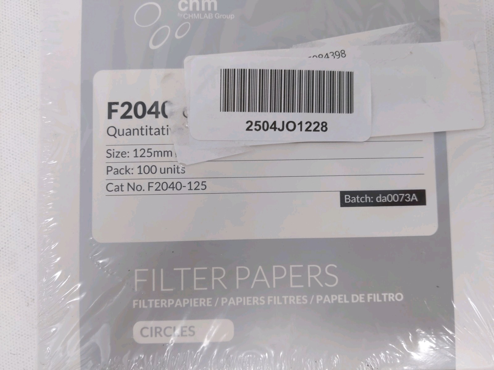 Chm LAB F2040 -125 Filter Papers Quantitative Ashless, 100 Units/Pack 125mm