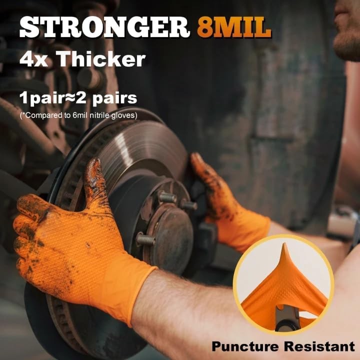 Heavy Duty Industrial Orange Nitrile Gloves, 8-mil, Gloves Disposable Latex F…