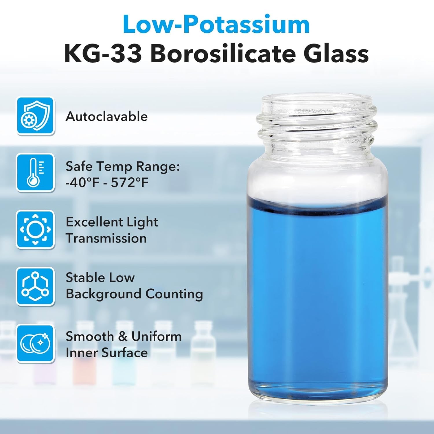 100x20ml Scintillation Vials Transparent Borosilicate Glass Vials PE Liner