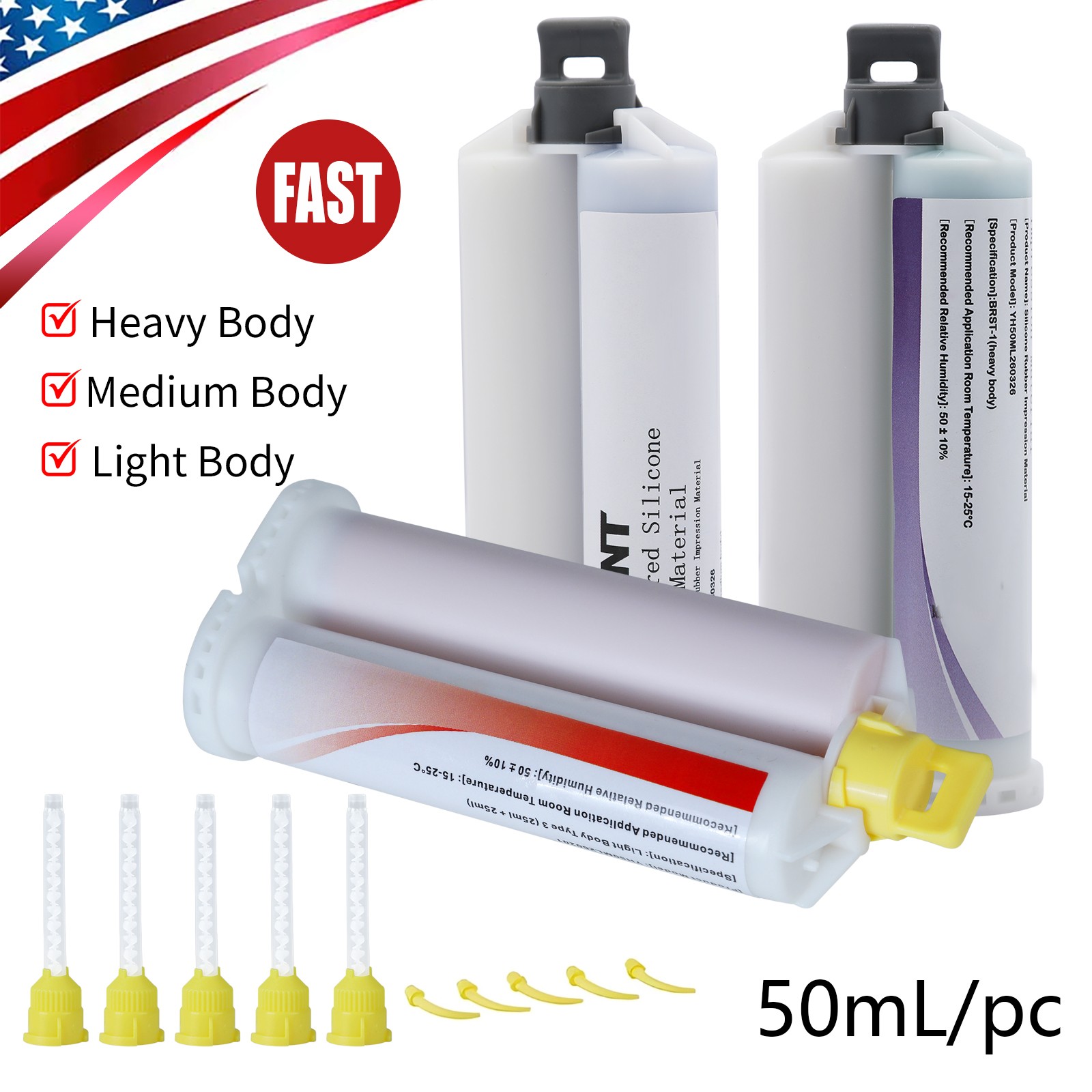 MEDIUM HEAVY LIGHT Material REGULAR SET Dental VPS Impression 50ml Cartridg 4/pk
