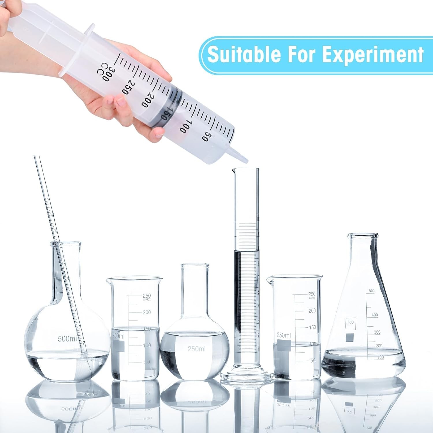 300ml Syringes without Needle for Liquid, Large Plastic Syringe with Adapter for