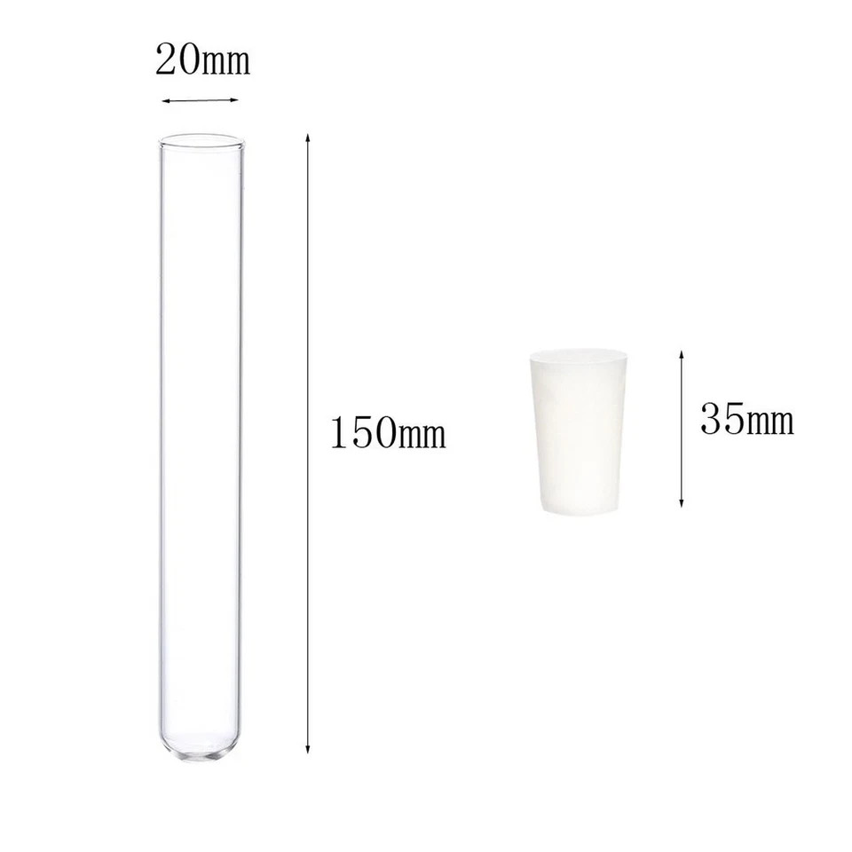 Glass Test Tubes with Rubber Stoppers 150mm x 20mm Pack of 10 and 1pcs Brush 