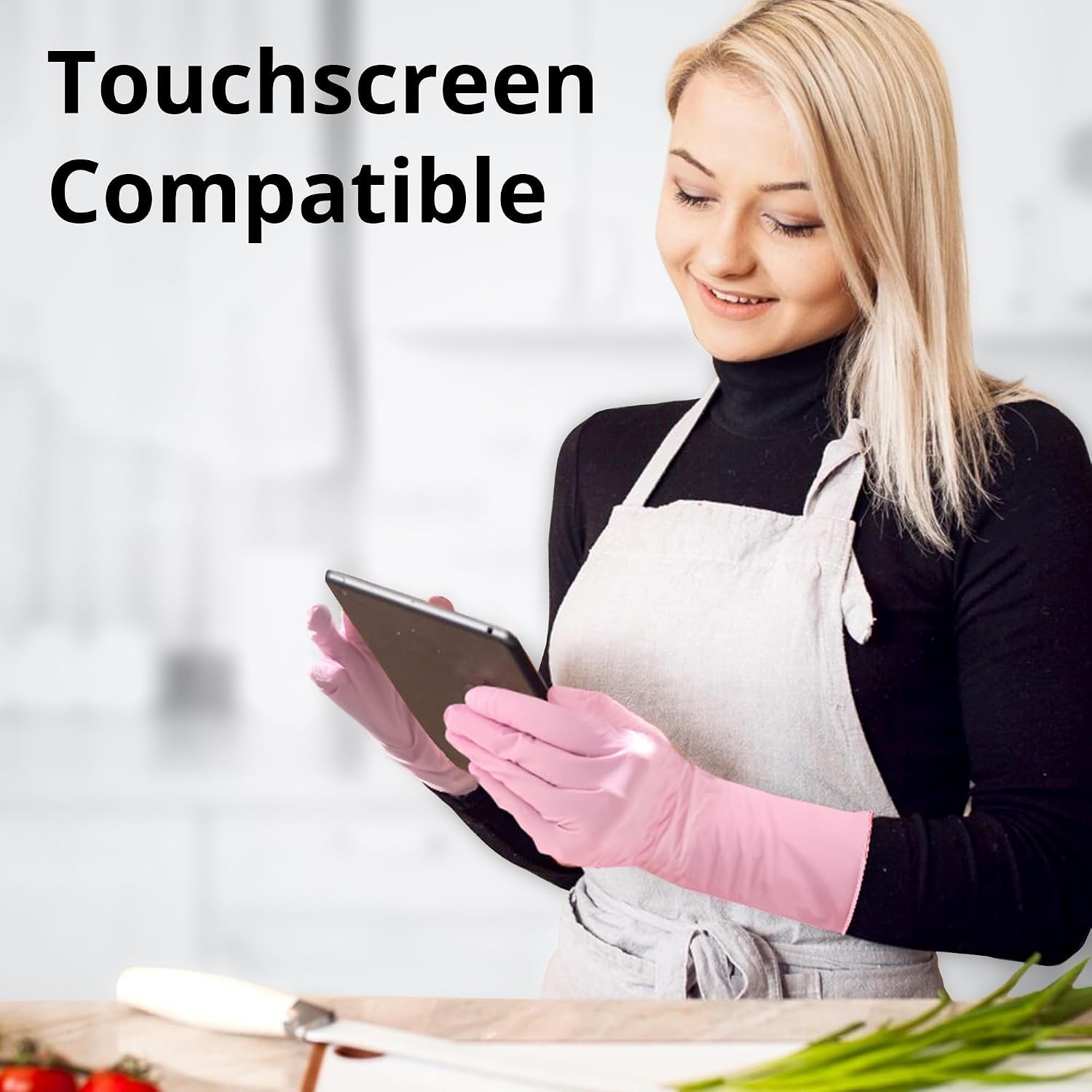 Waterproof Nitrile Dishwashing Gloves, Cherry Blossom, 6-mil