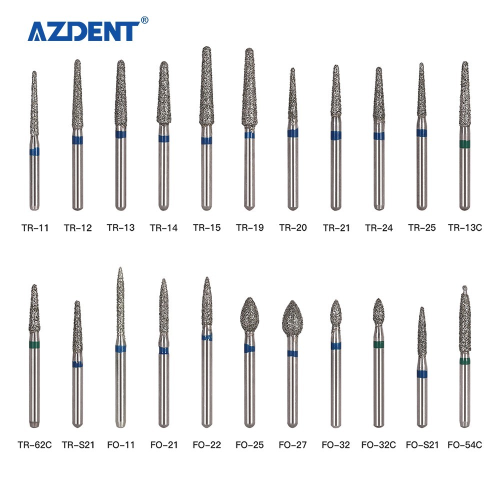 AZDENT Dental Diamond Burs FG For High Speed Handpiece Friction Grip 100 Models