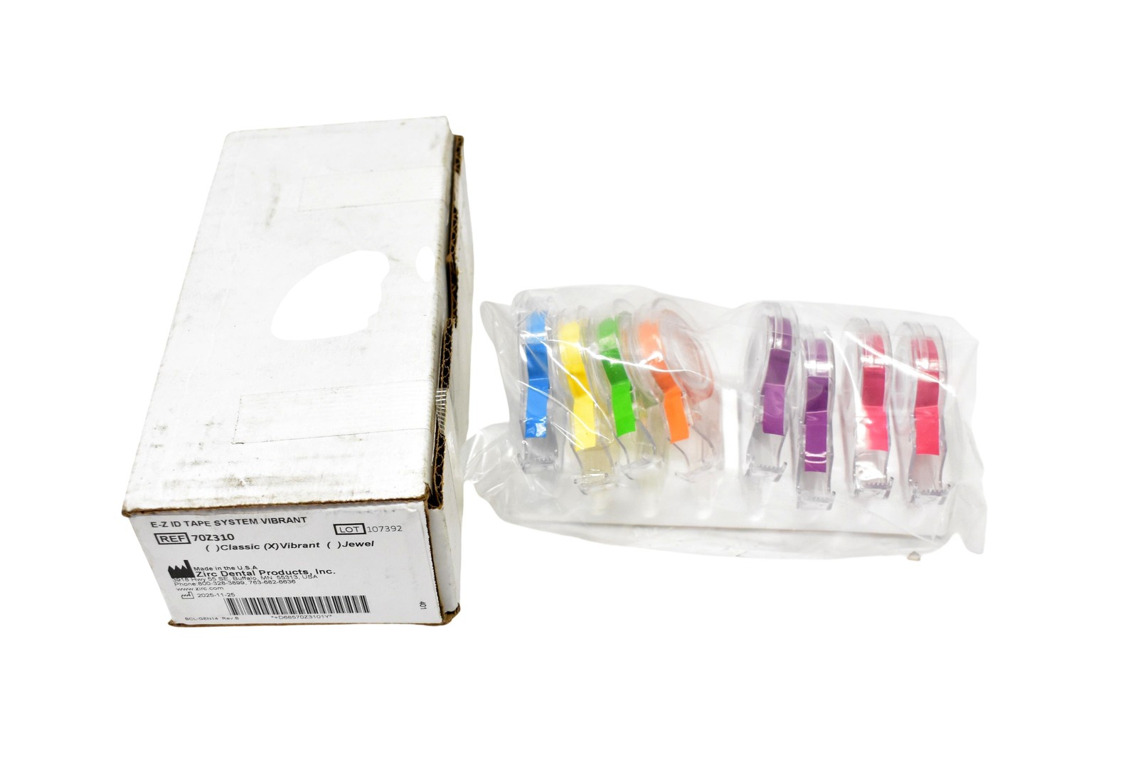 Zirc Dental E-Z ID Tape System Vibrant REF 70Z310 8 Color Rolls Made In USA