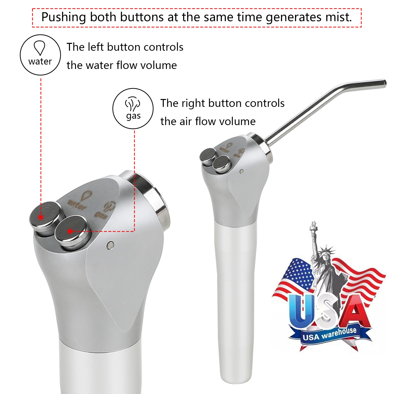 Dental Air Water Spray Triple Syringe Solid Alloy /Plastic Nozzles/Tips/Tubes US