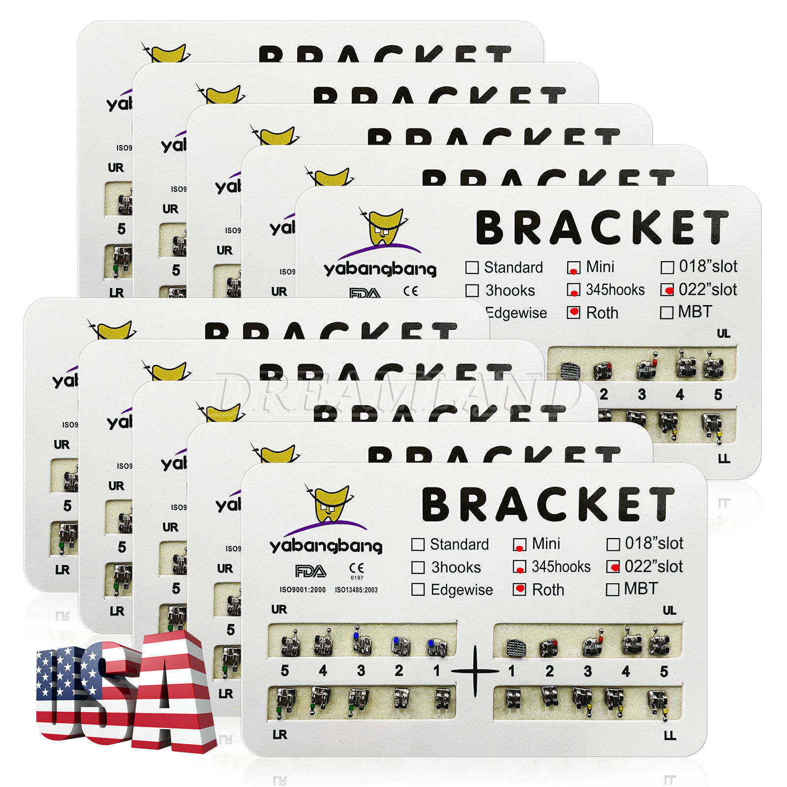 10 Kits Dental Orthodontic Brackets Braces Mini Roth Slot.022 3-4-5 Hook FDA CE