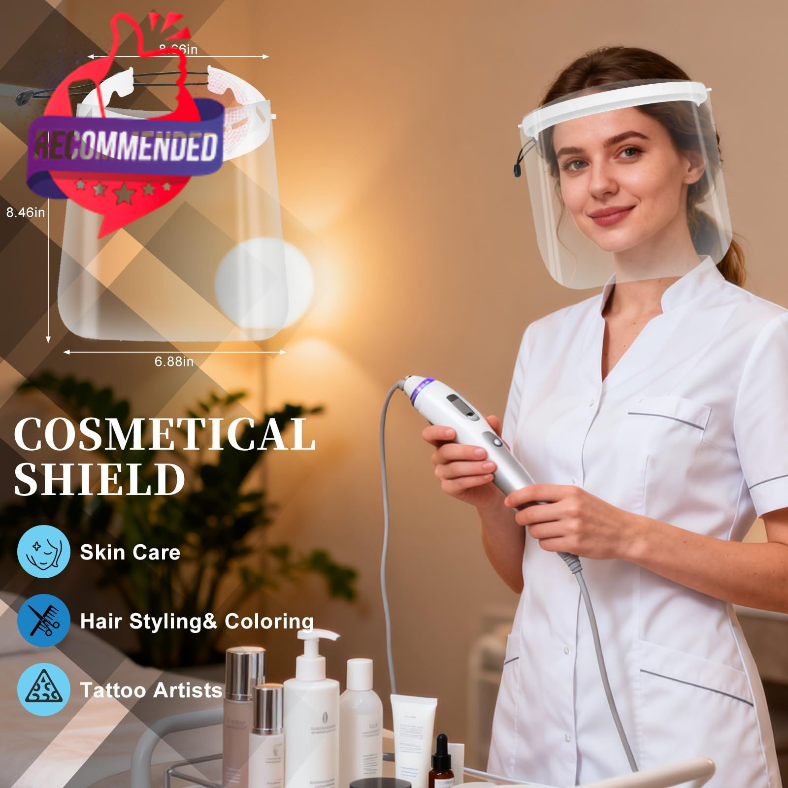 Full Protection Face Shield 10 Pack White – Lightweight Clear Polycarbonate
