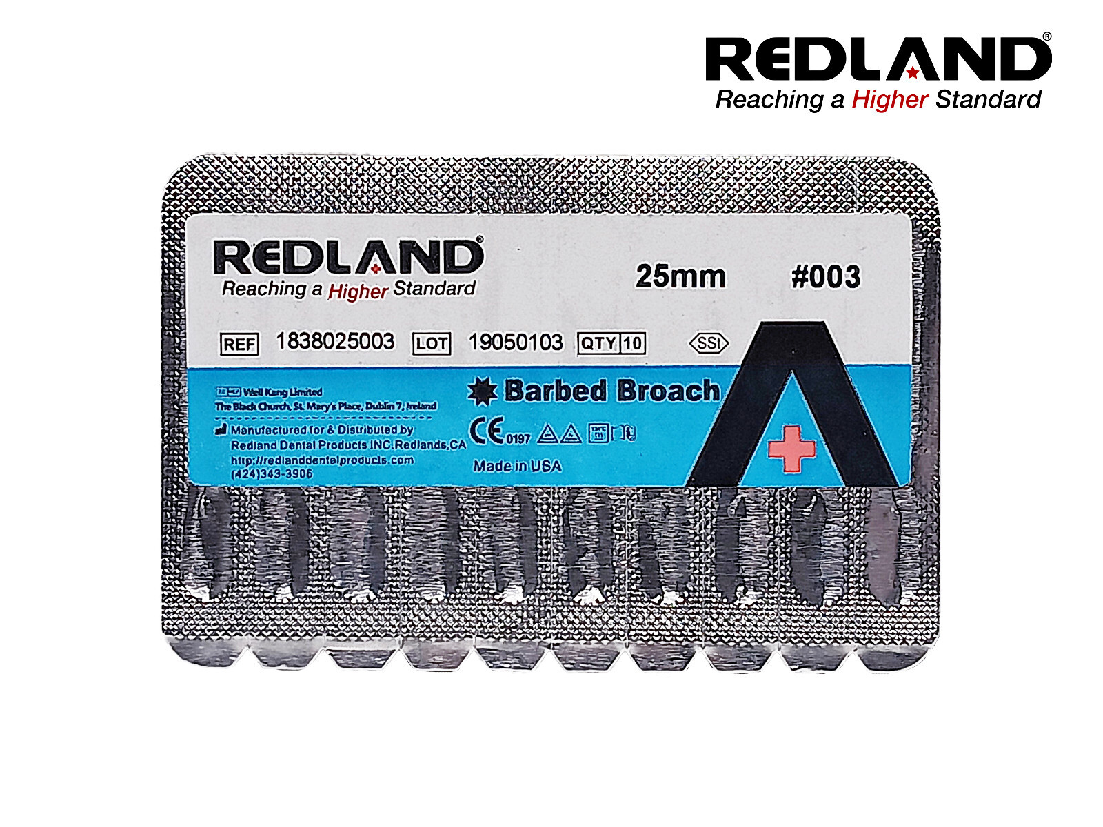 Redland Dental 30 pc. RED #003 25 mm Endo Stainless Steel Barbed Broaches FDA
