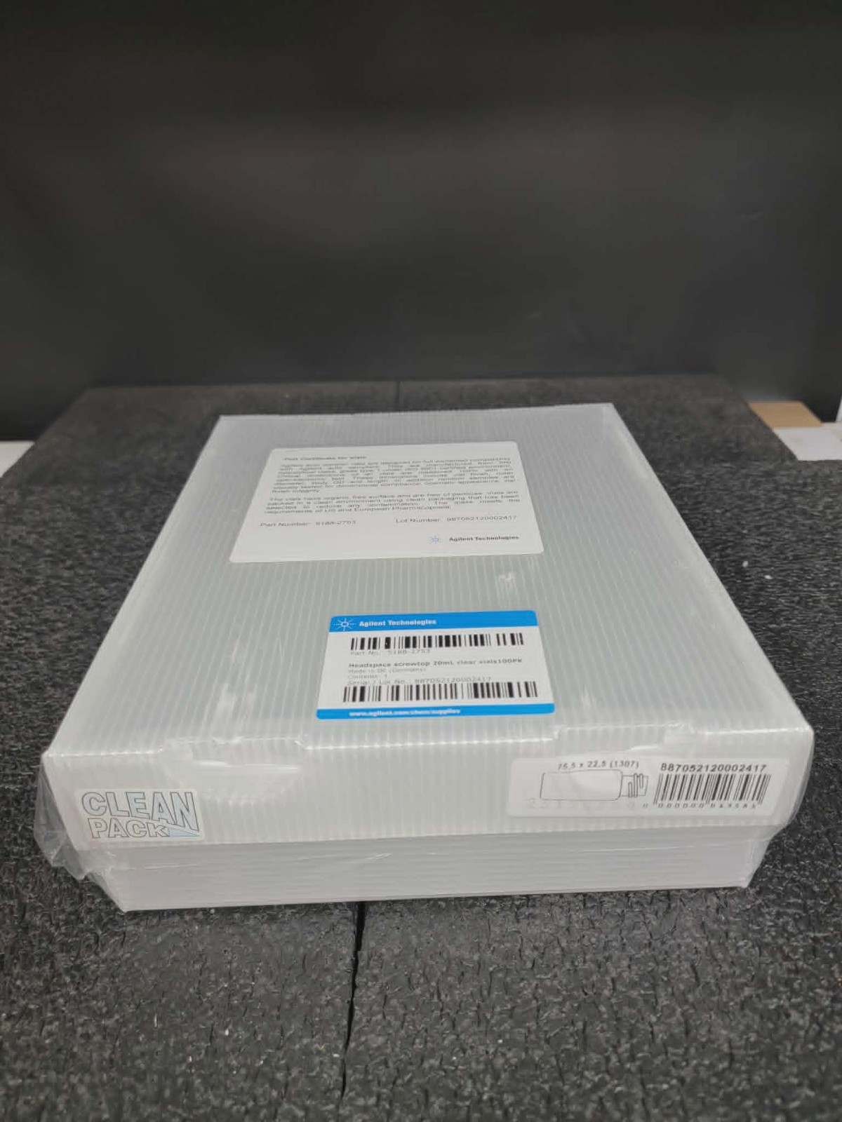 Agilent 5188-2753 Headspace Screwtop 20mL Clear Vials 100 Units Pack 75×23 mm