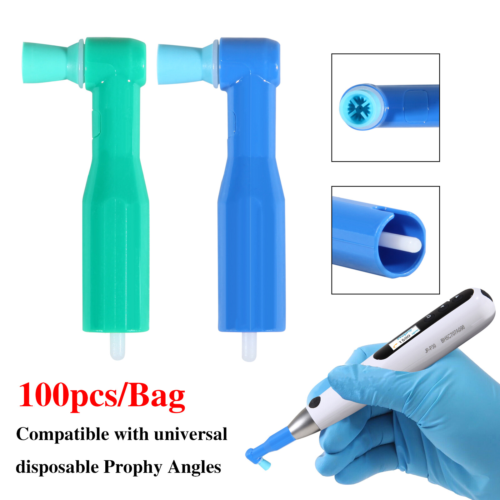 100 -500 Dental Disposable Prophy Angles Firm / Soft Cups Contra Angle 105°