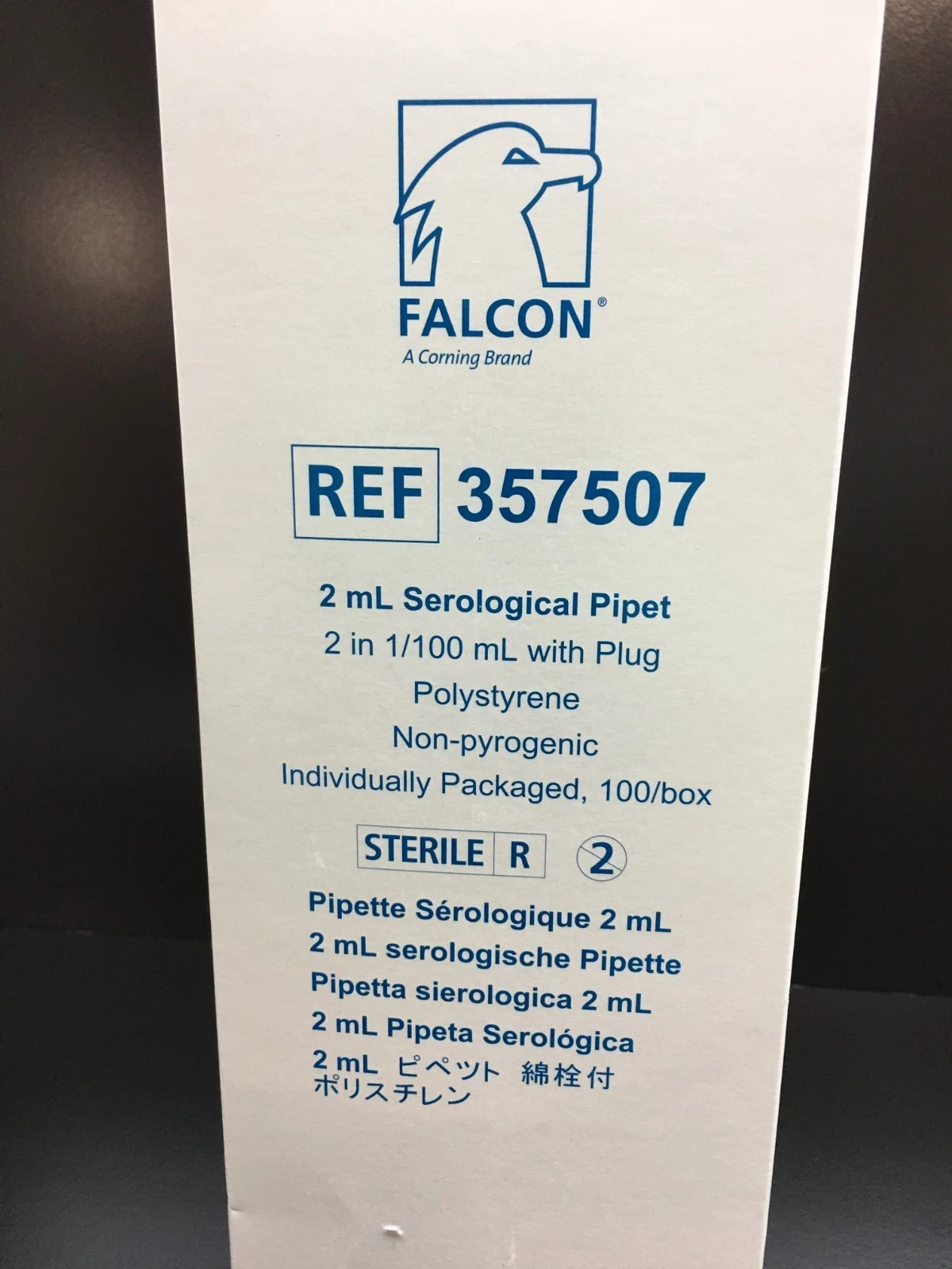 Corning Falcon REF 357507 Serological Pipette 2mL 2in with Plug Lot 10 Packs