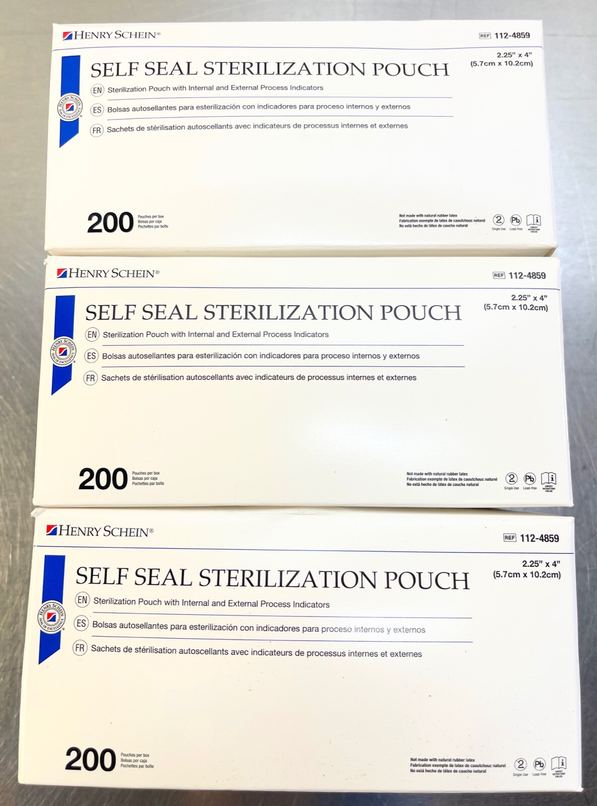 Lot of 3 Boxes Henry Schein Sterilization Pouch 200 Count 2.25 X4” REF: 112-4859