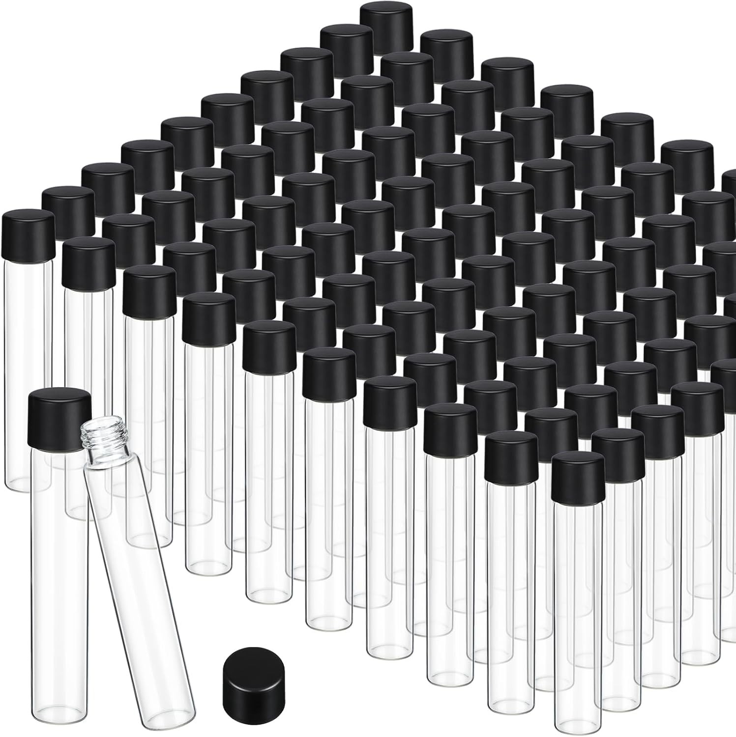100 Pcs 30ml Glass Test Tubes Vial with Black Screw Cap 22x120mm, Clear Stoppers