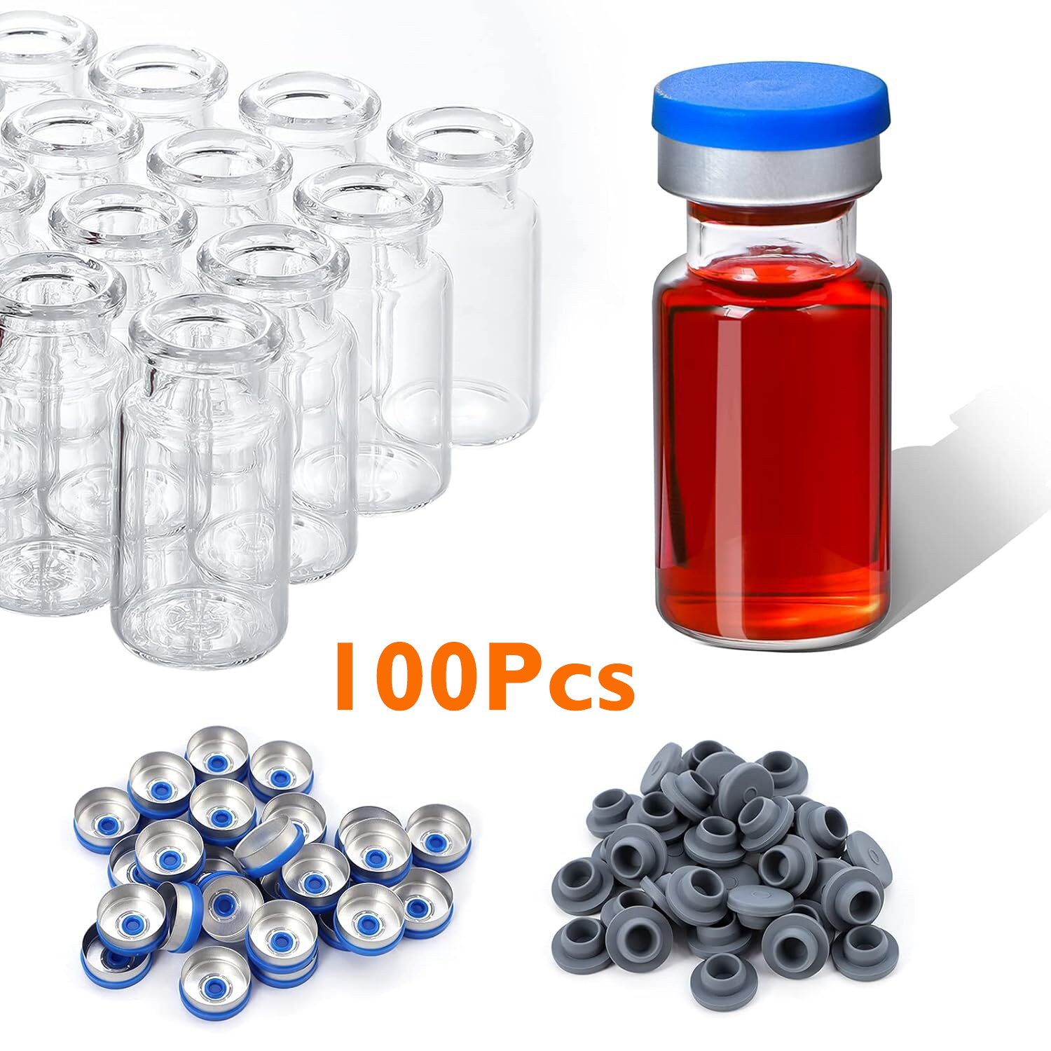 100/200/500/1000Pcs 10ml Headspace Vials Sample Glass Vials with Caps Lab Vials
