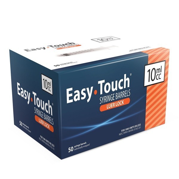 EasyTouch 10mL Luer-Lock Syringe Barrel – Sterile, Box of 50 Individually Pack