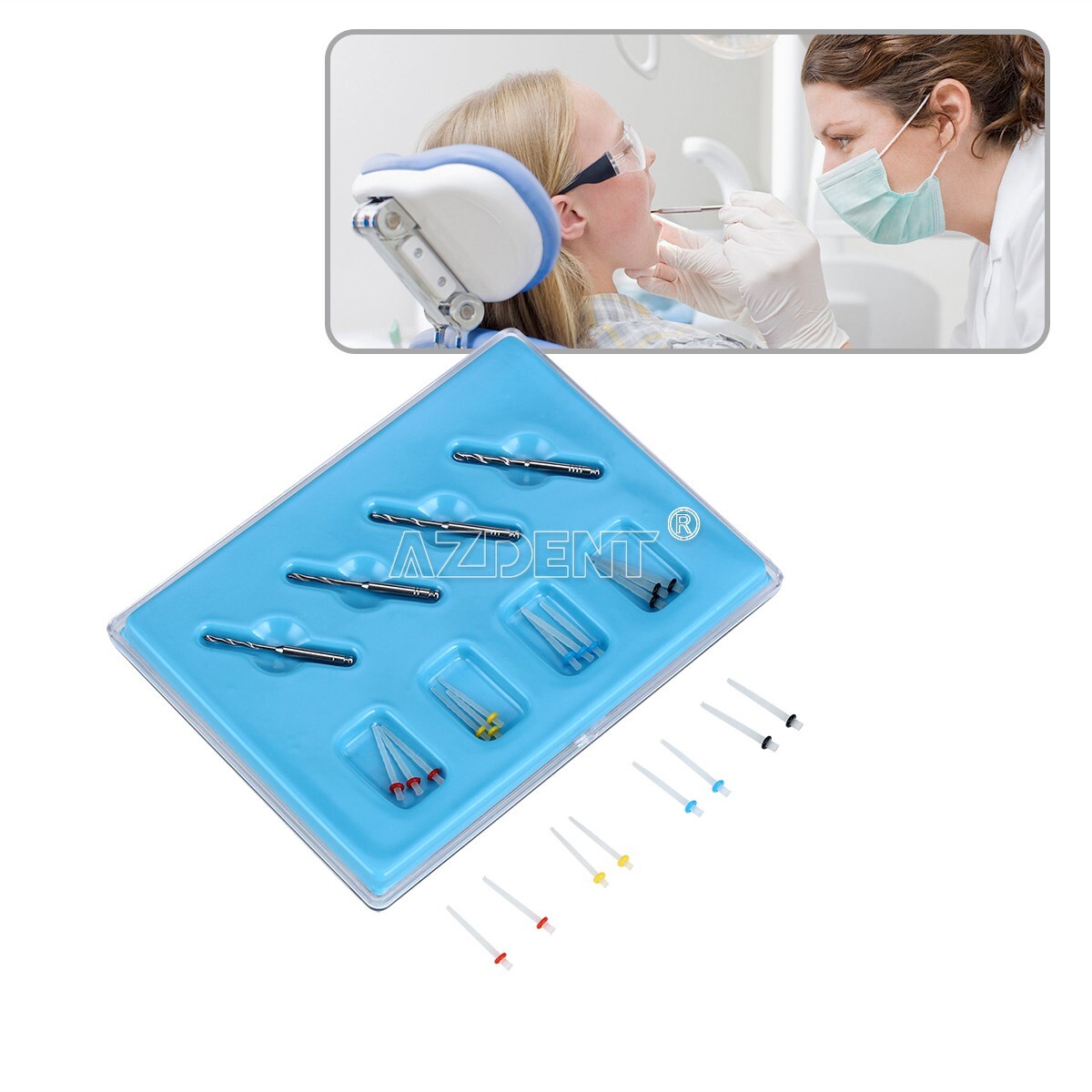 20PCS Dental Endo Fiber Post Glass Resin Post Screw Thread Glass +4pc Drills FDA
