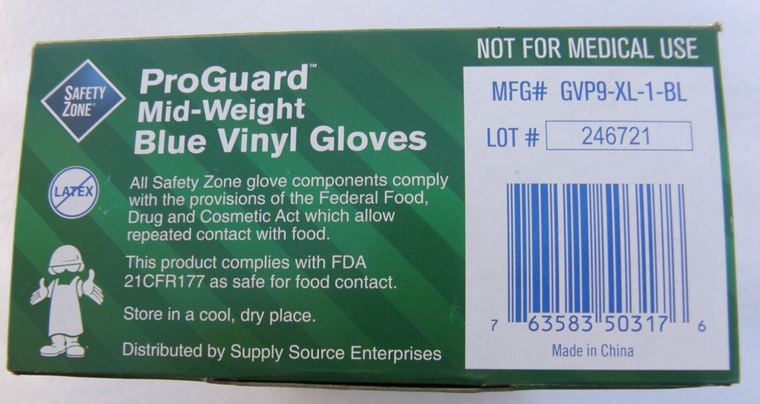 ProGuard mid-weight Safety Zone XL Vinyl Gloves Blue 100 Count powder free lot
