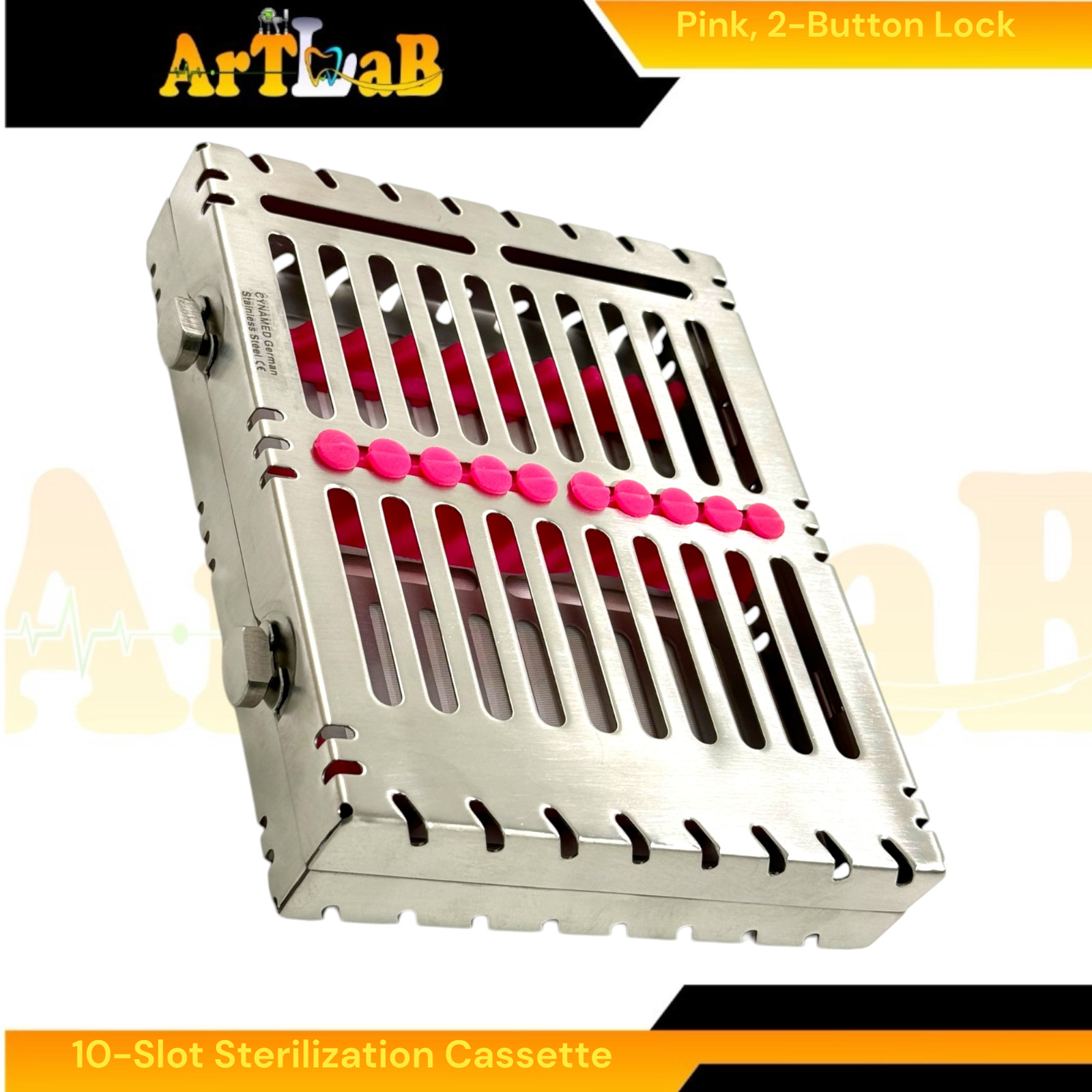 Pink Inserts, 10 Instrument Sterilization Cassette, 7″ x 5.5″ x 1.25″, Dental