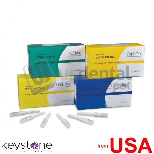KEYSTONE Prehma Disposable Dental Needle, 27ga Long 1-3/8in , 100pk YELL 421032