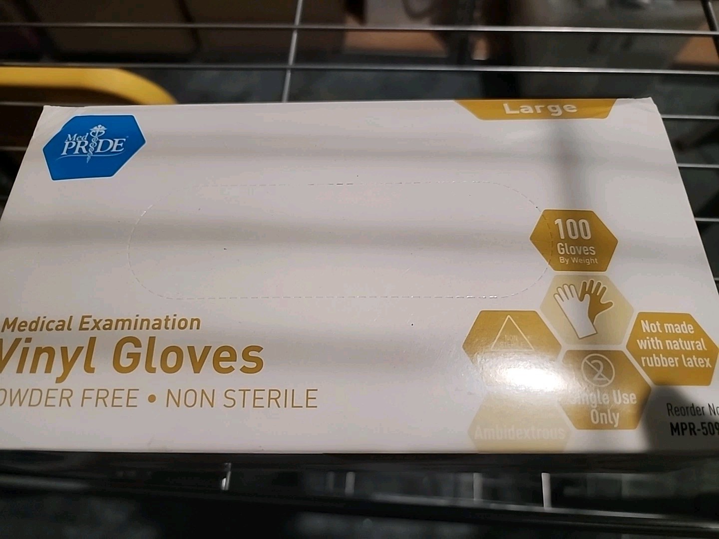 Medpride Medical Vinyl Examination Gloves, Latex Free Rubber, Large. 100/Bx