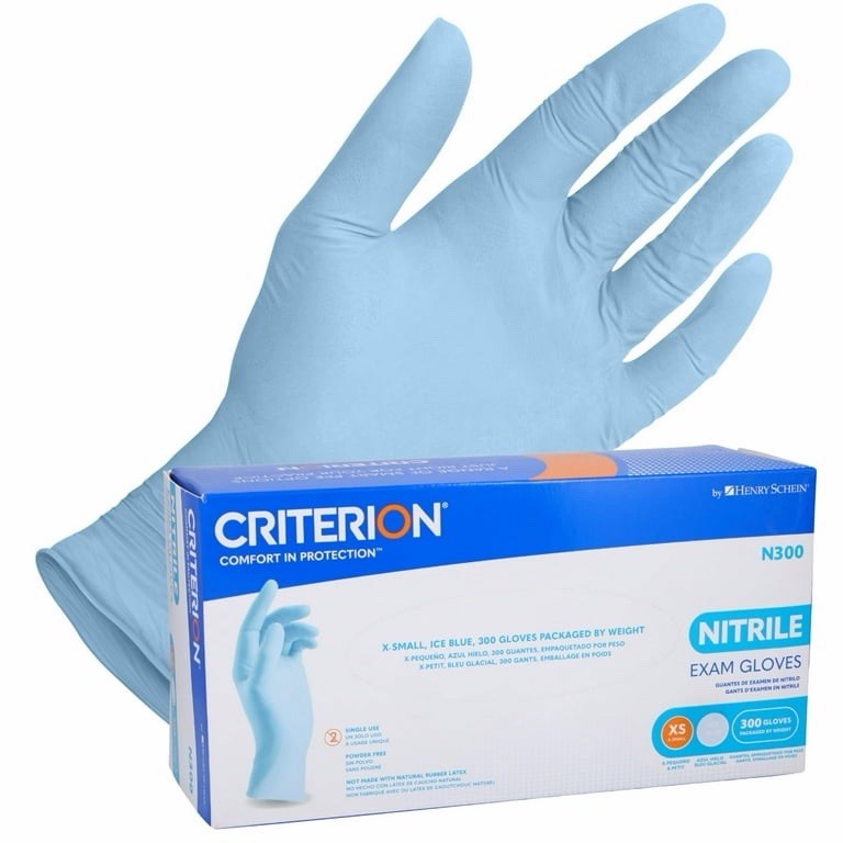 Henry Schein Criterion N300 Nitrile Exam Gloves – X-Small, Ice Blue,
