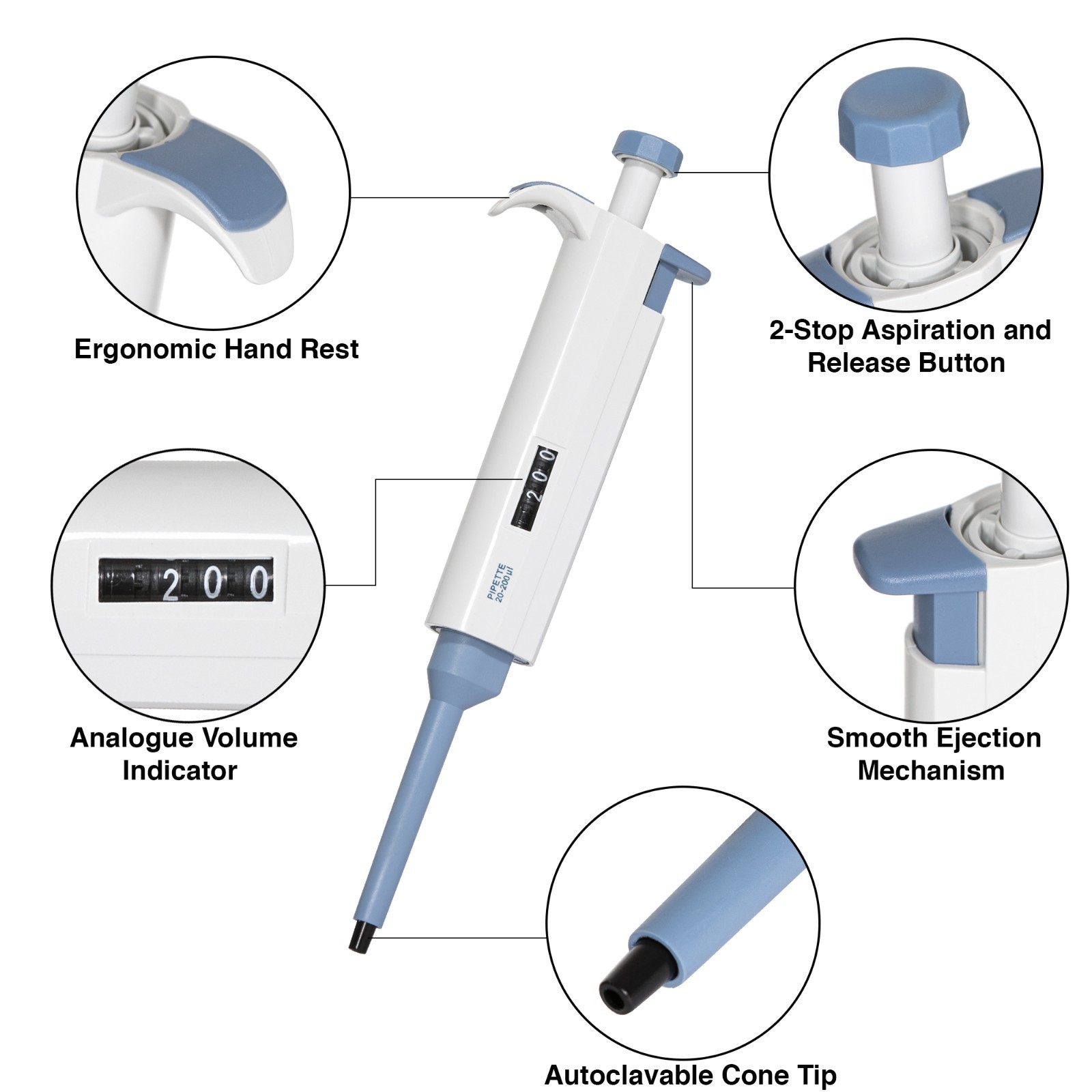 Pipette WitAdjustable Volume Single Channel Micropipette High Precision Pipettor