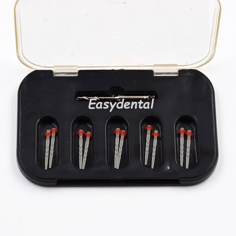 10/Box Dental Fiber Post Resin Screw Thread Quartz Drills Yellow/Red 1.2/1.4mm
