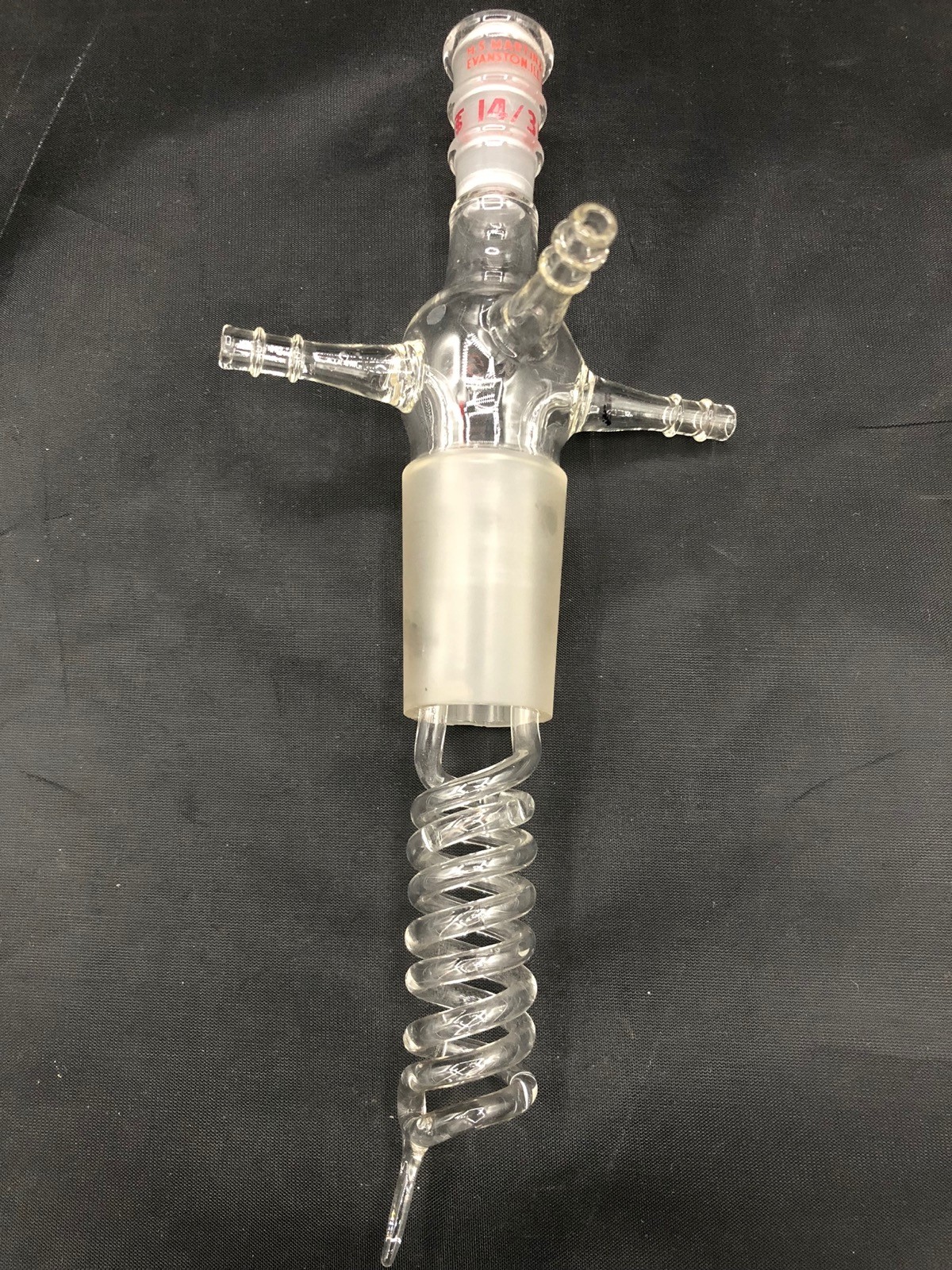 H.S MARTIN Glass 14/35 Outer Condensing Head & Internal Cooling Coil 10mm ⌀ Hose
