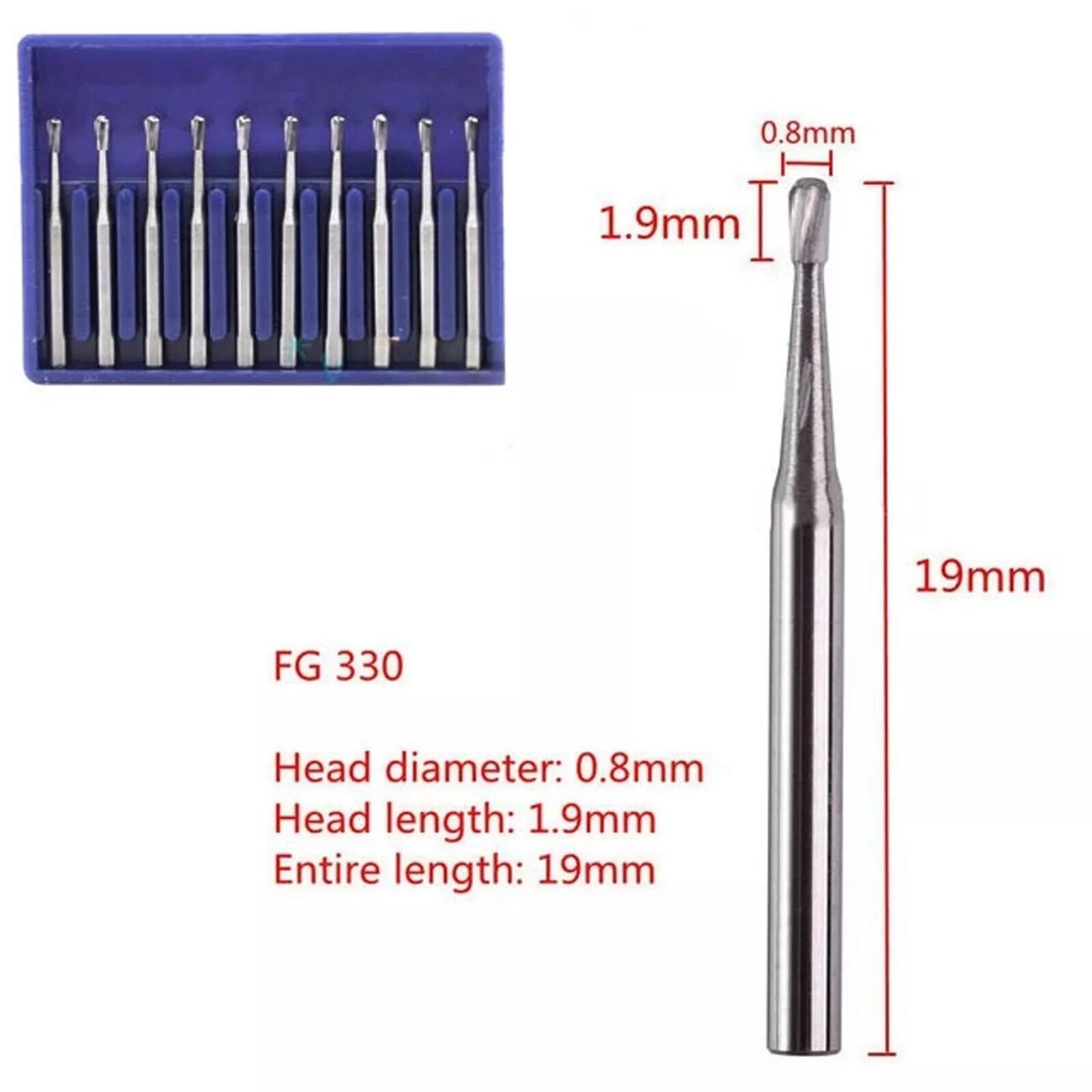 SANDENT Dental FG330 High Speed Carbide Burs Tungsten Steel 19mm