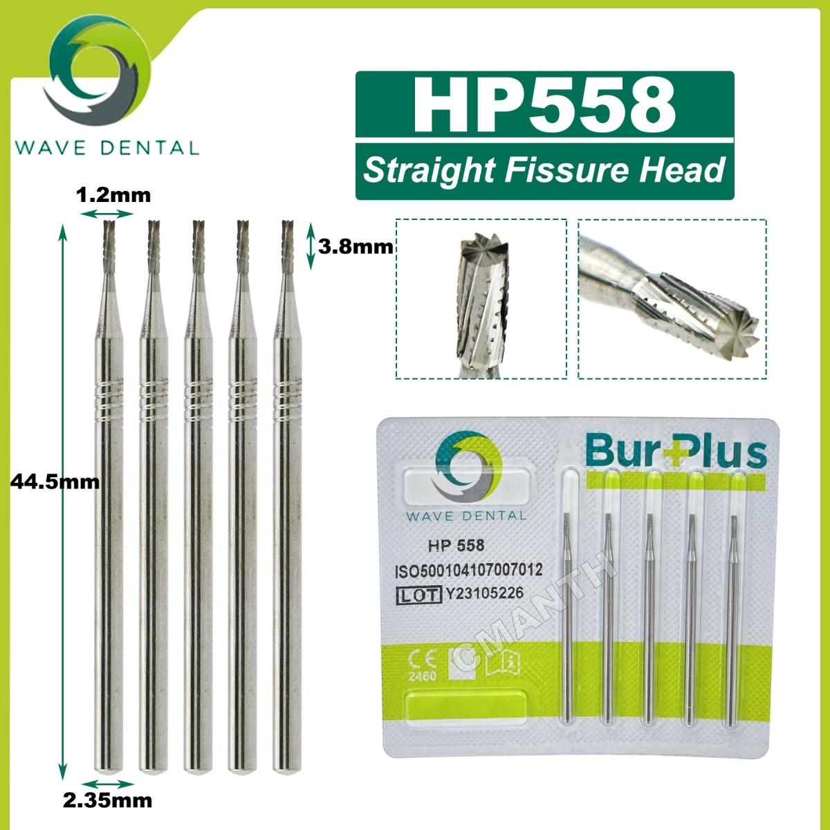 US WAVE Dental Bur Tungsten Carbide Burs HP Bur Dia 2.35mm Straight Fissure Head