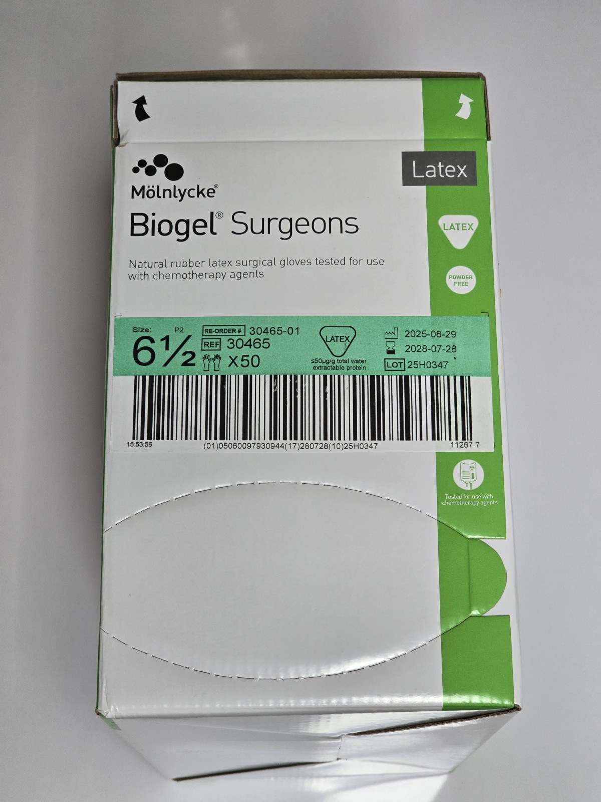 *50-Pairs* Molnlycke Biogel Surgeon Latex Sterile Surgical Size-6.5 Gloves