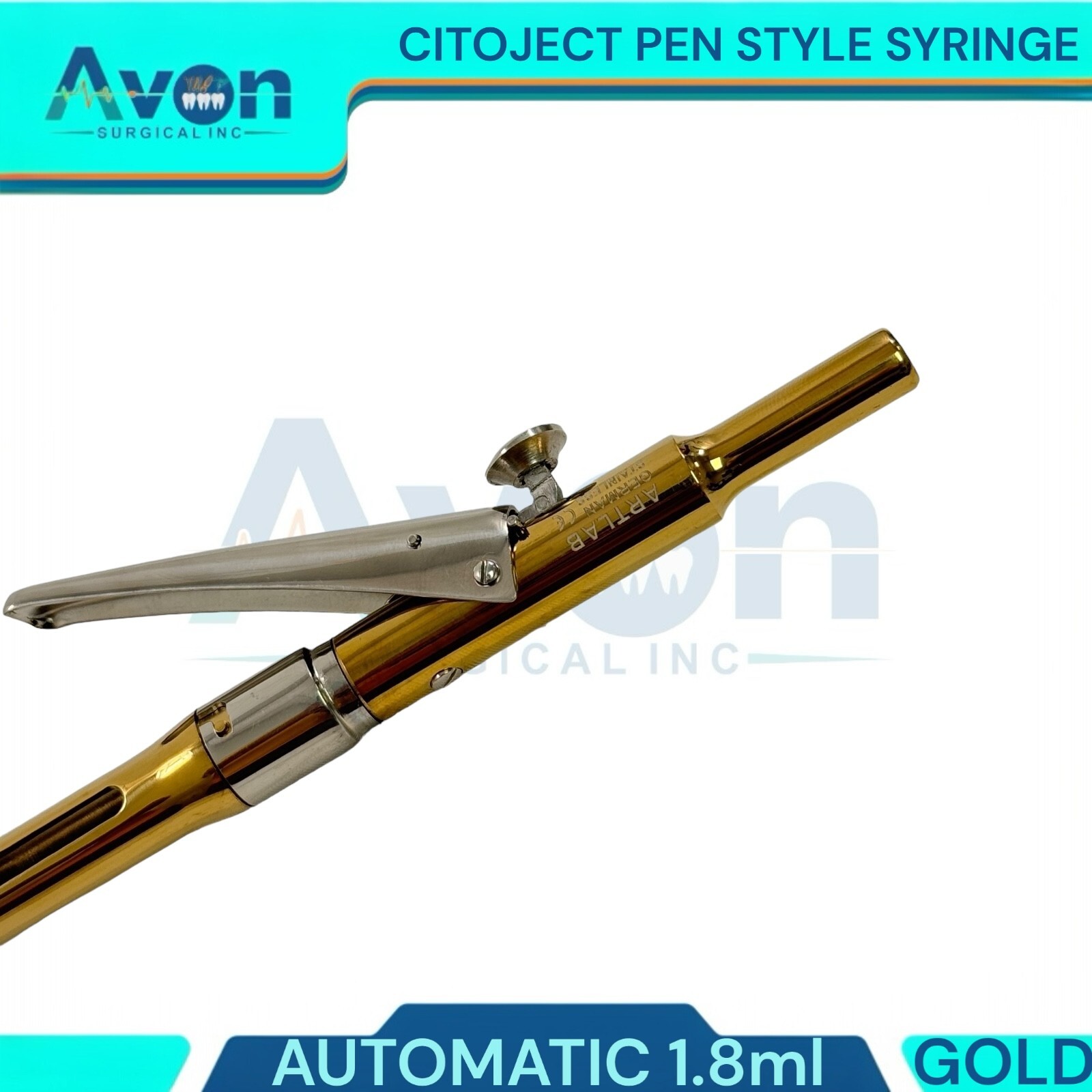 Stainless Steel Citoject Automatic Syringe, 1.8cc Capacity, Gold Color, 1 each