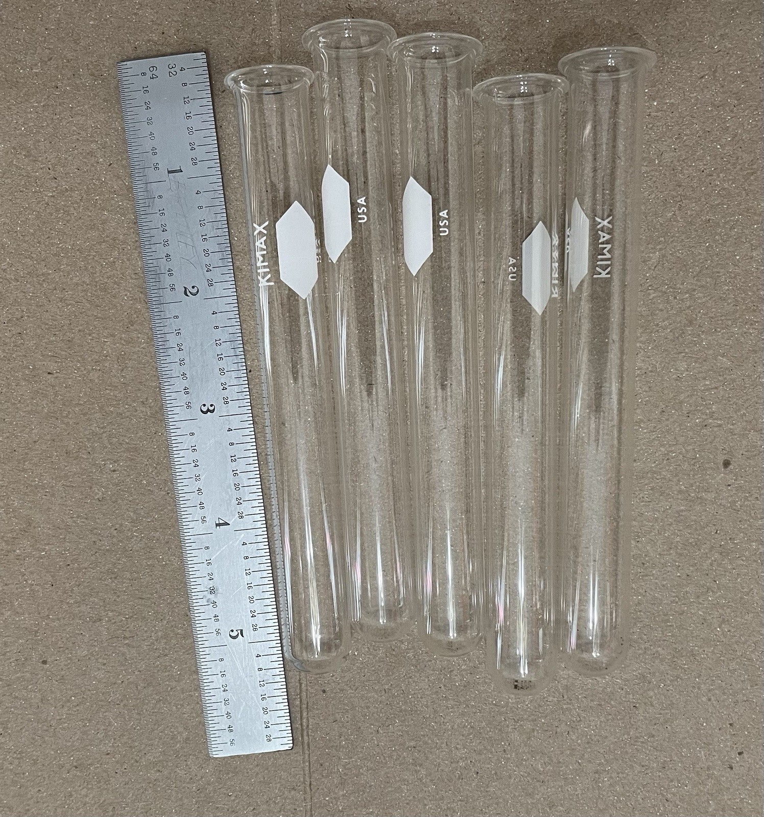 Test Tubes 15mm x 125mm – Pack of 5 Tubes – Kimble Glass Inc – New, Unused.
