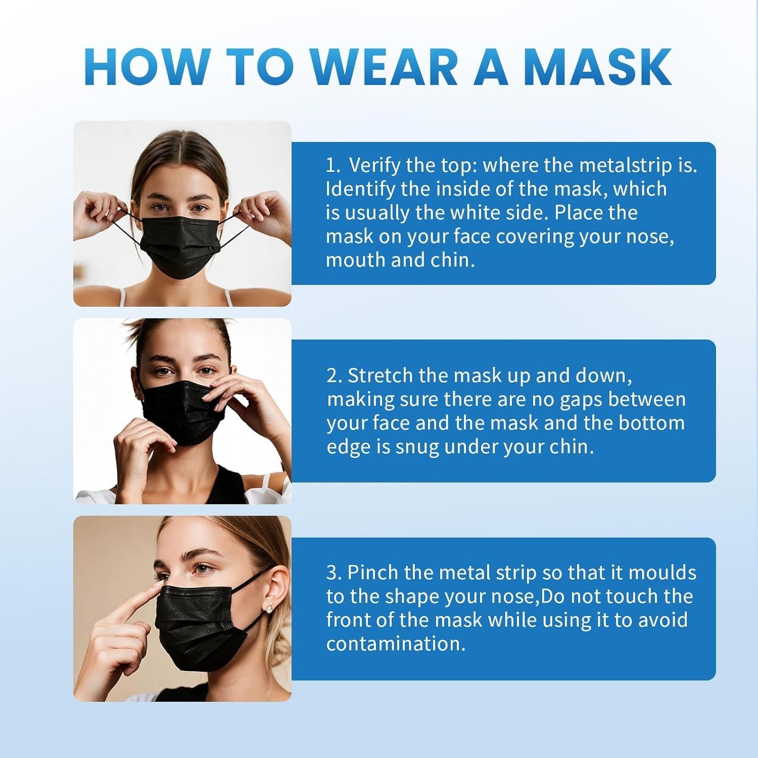 3-Ply Disposable Face Masks, 100 PCS Black Masks for Daily Protection