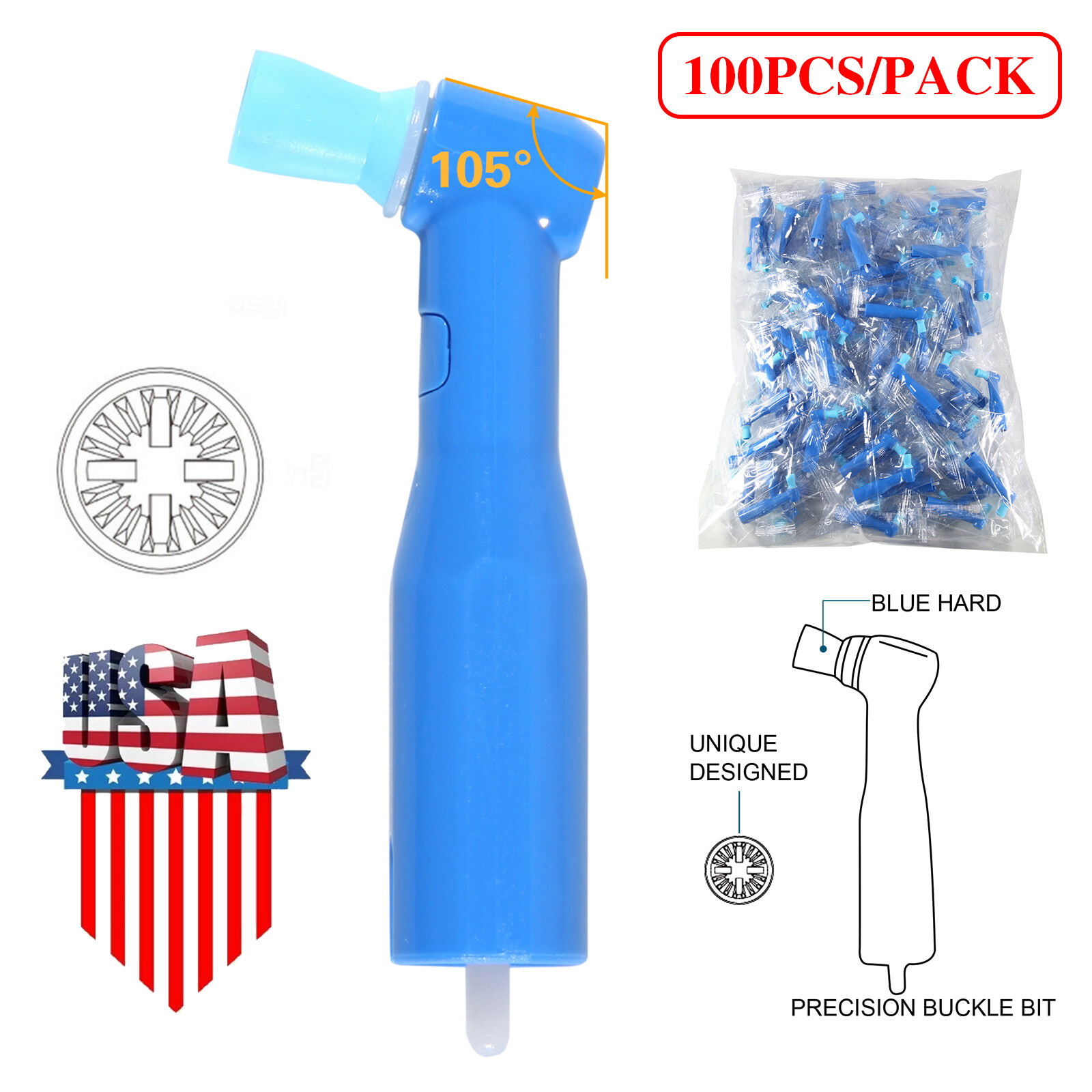 Dental Disposable Prophy Angles Regular Latex Free Contra Angle 105° – 500pcs