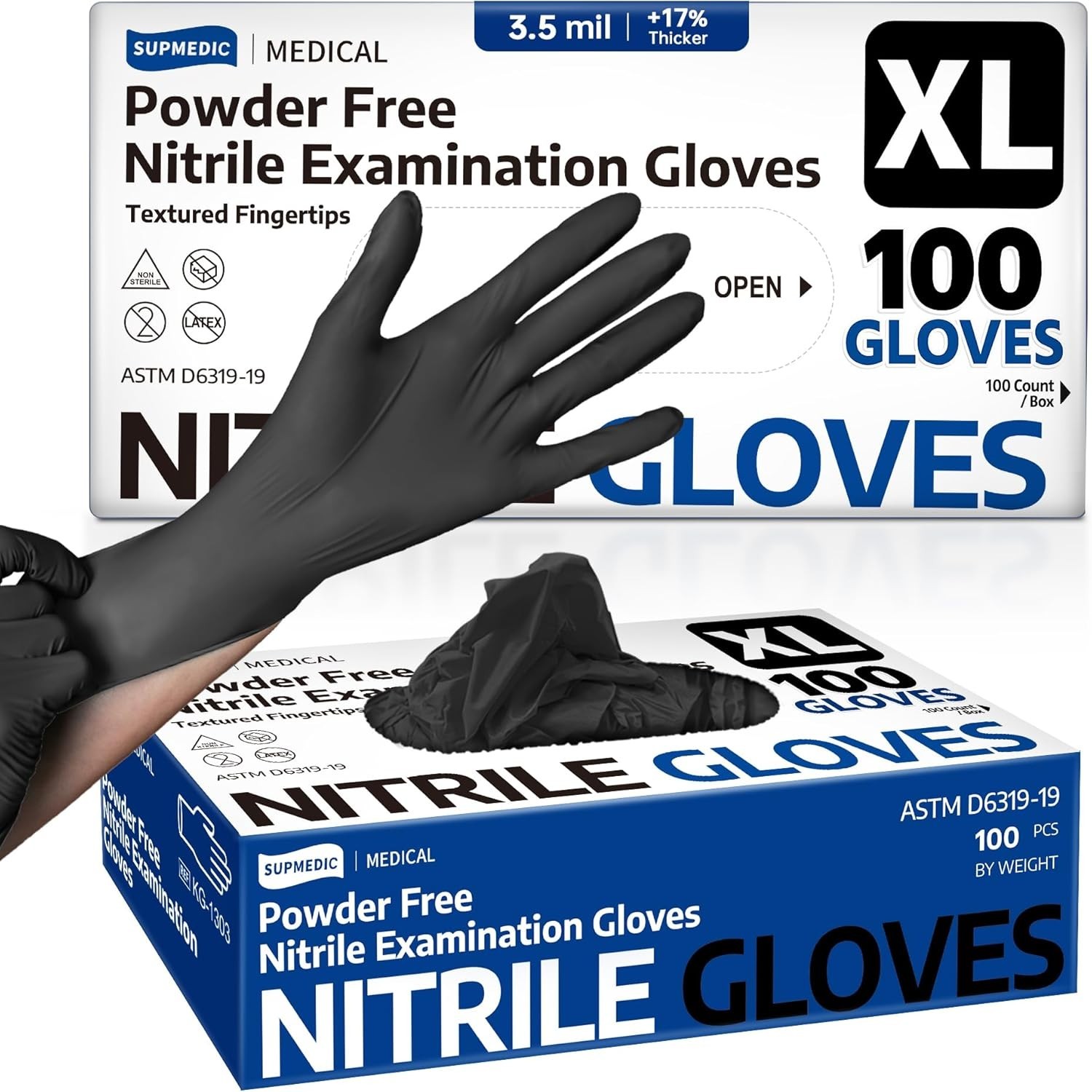 Disposable Black Nitrile Gloves, 100 Count – Medical & Food Safe – X-Large Size