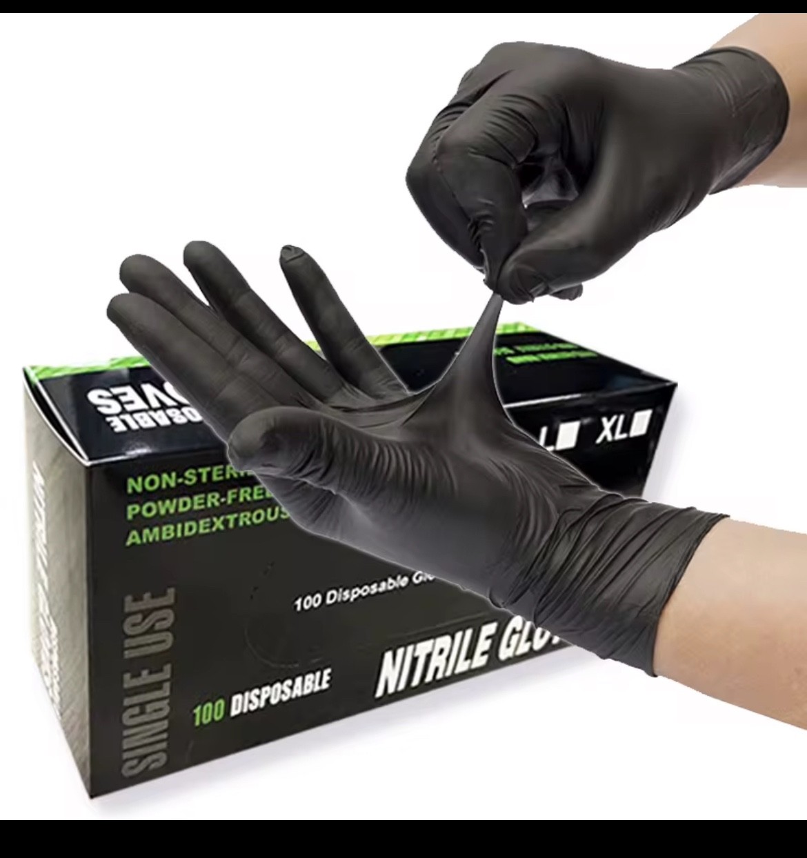3Mil Black Nitrile Disposable Gloves box of 100Pieces