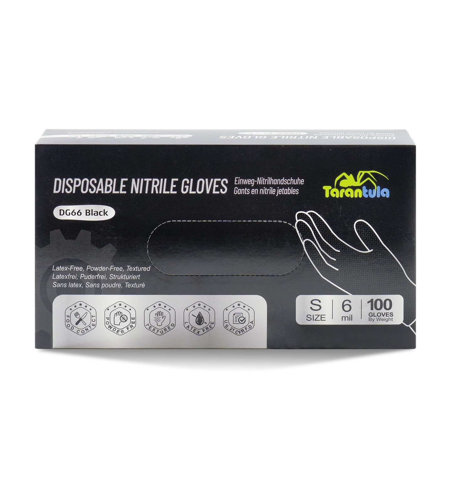 6-mil Disposable Nitrile Gloves, Black, Medium, Food-Safe & Powder-Free
