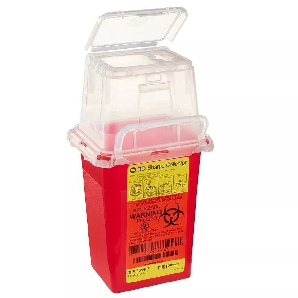 BD Phlebotomy Sharps Container 1.5 Quart Red Waste Collector 305487