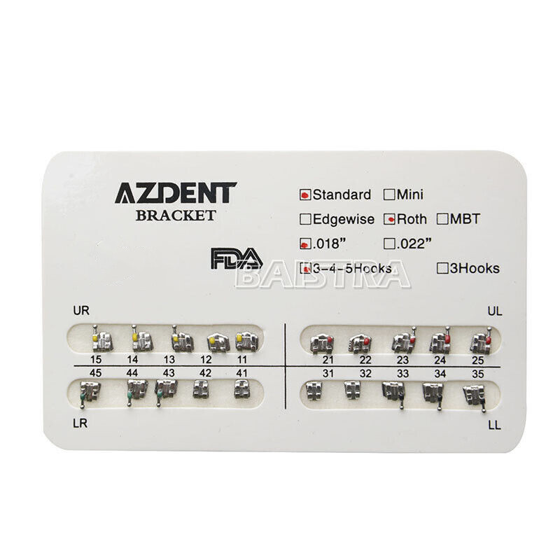 AZDENT Dental Orthodontic Brackets Braces Standard Roth Slot 018 3-4-5 Hooks