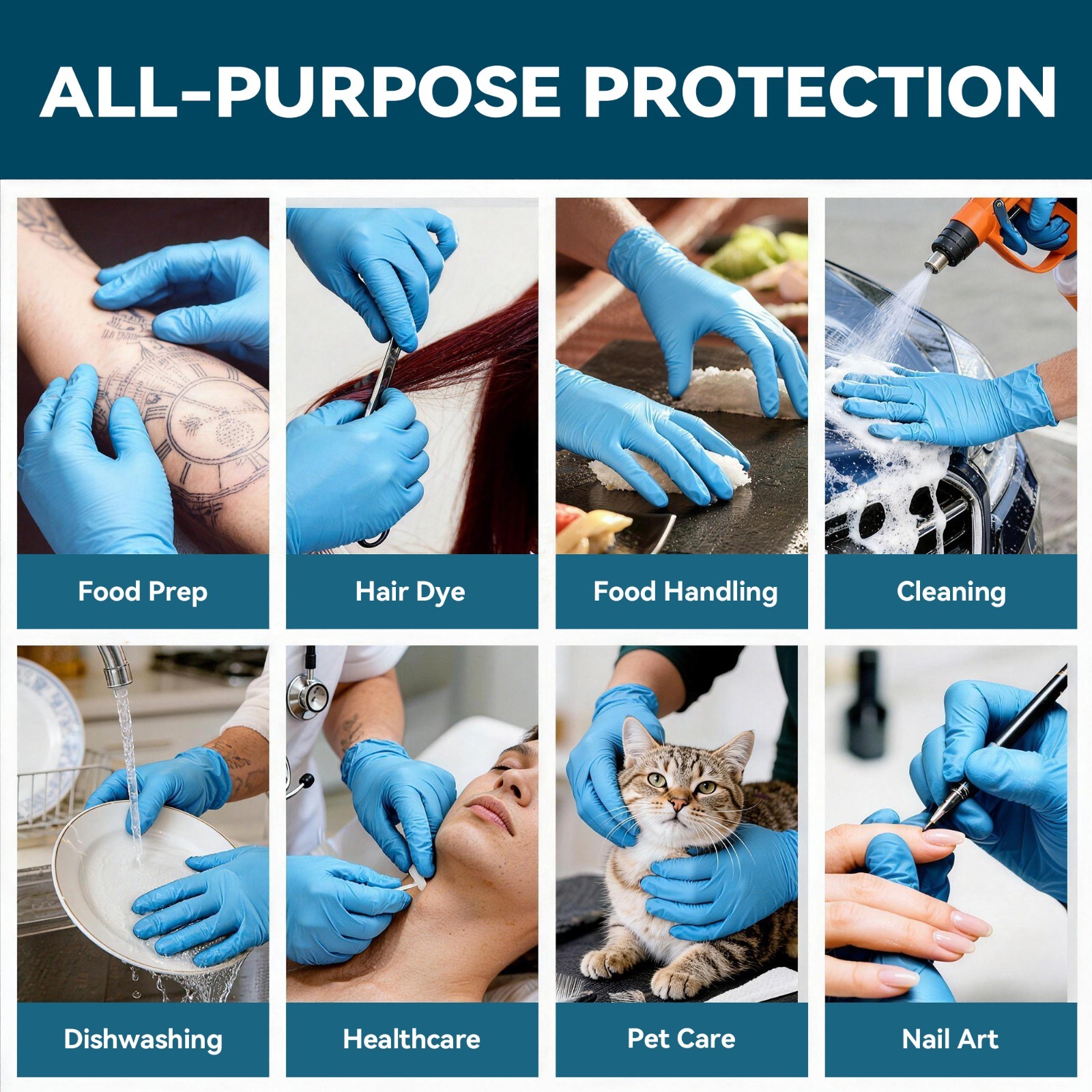 Disposable Nitrile Gloves Combo Blue 4.5Mil & Black 5Mil Powder-Free Heavy Duty