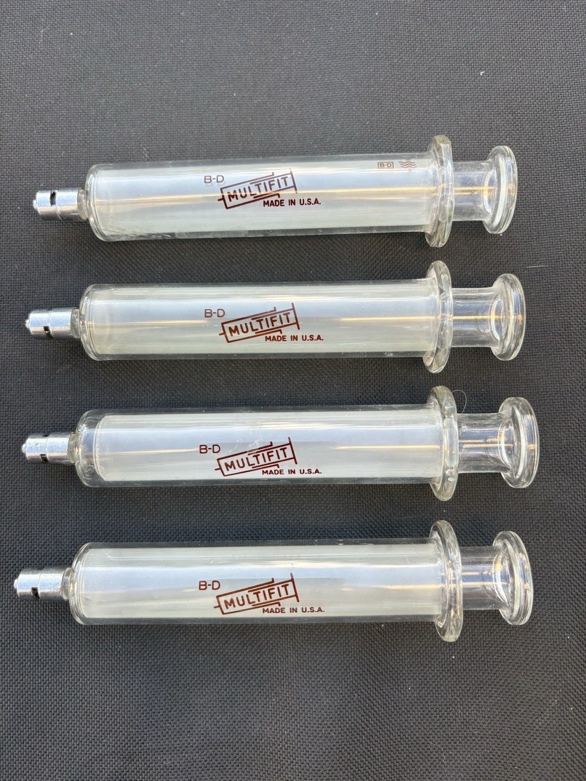 4 B-D Multifit 20cc / 20ml Glass syringe luer lock tip Vintage Veterinarian Use