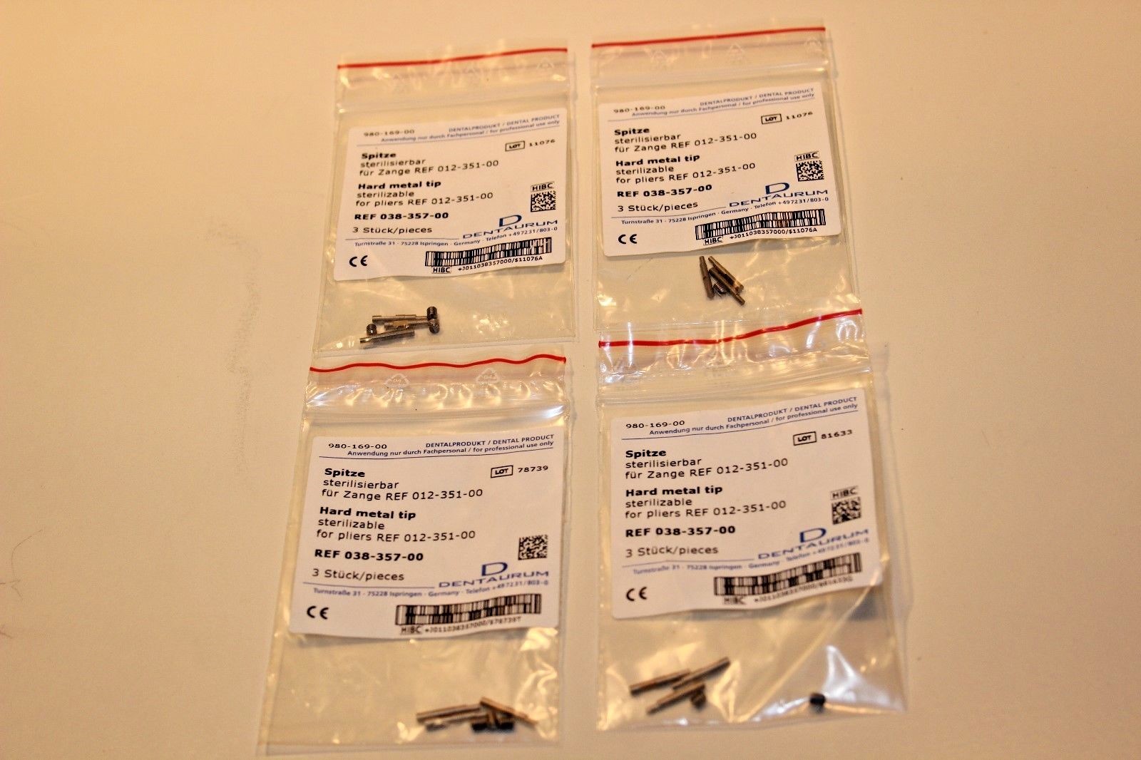 4 packs SPITZE Sterelizer Bar 012-341-00 Hard Metal Tip for pliers DENTAURUM