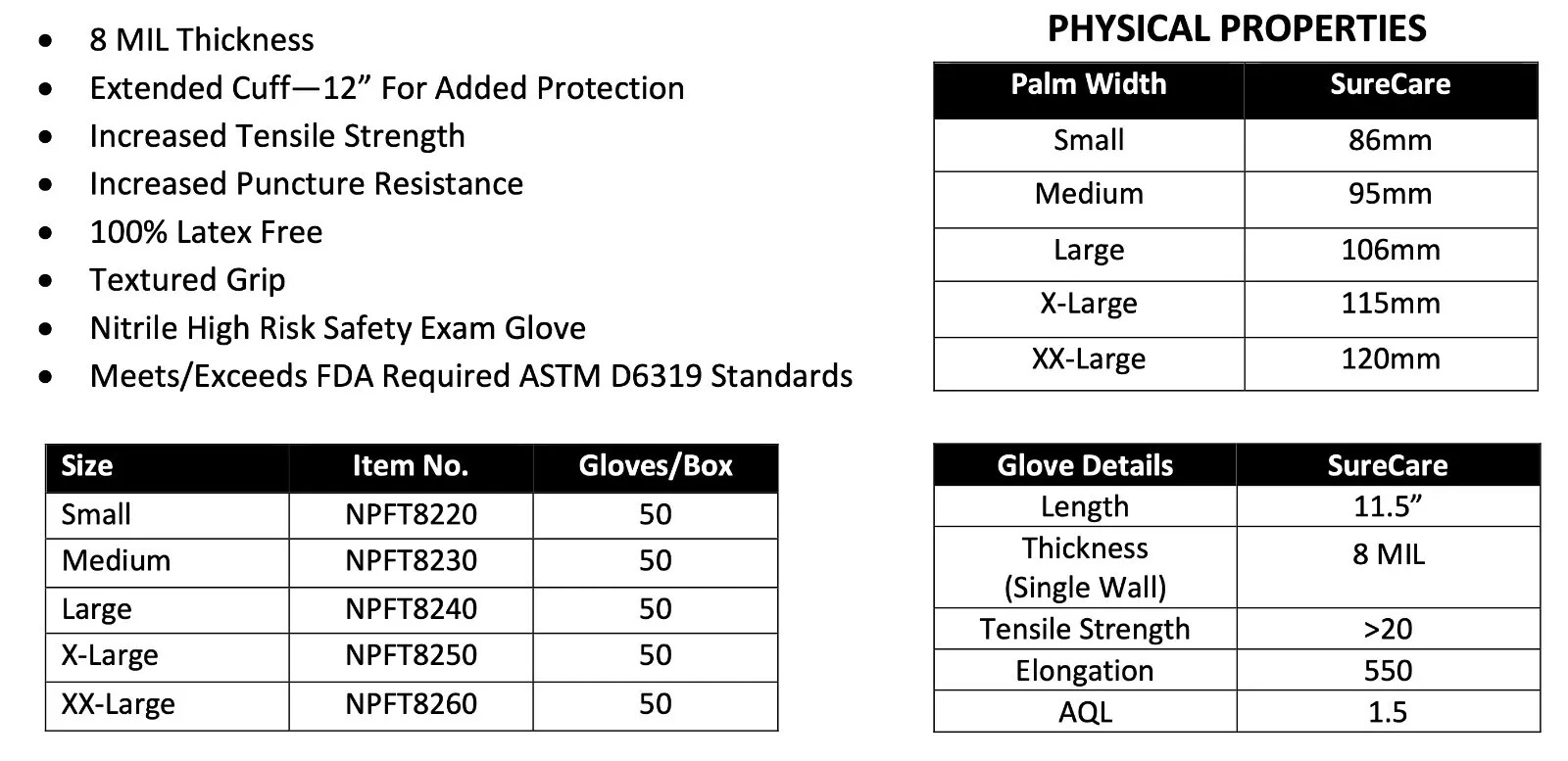 8mil HeavyDuty Extended Cuff Nitrile Powder Free Latex Free Glove SMALL 500ct