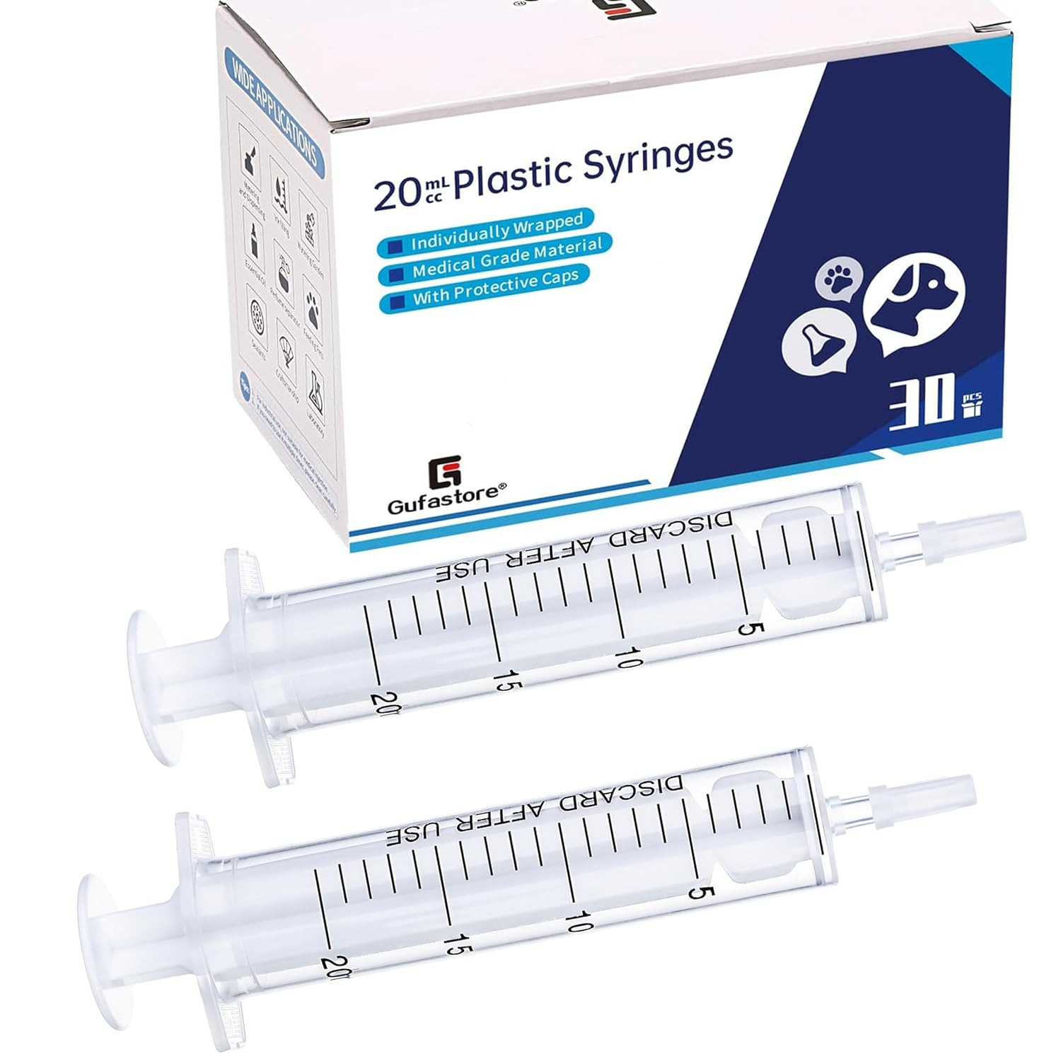 30Pcs 20Ml/Cc Plastic Syringes with Caps without Rubber Stopper in for Industry