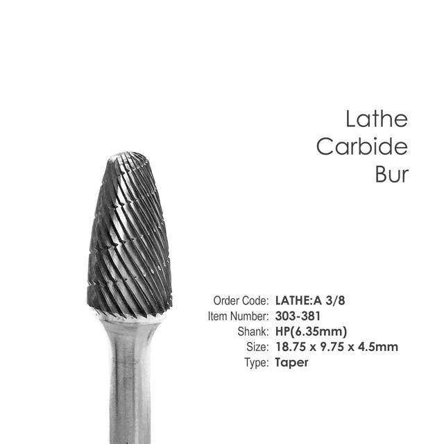 Dental Lab Lathe Bur A-3/8 Taper Shape 1/4″ Shank New